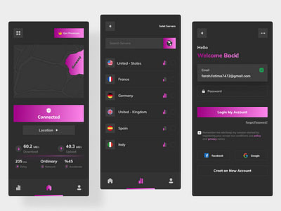 VPN Mobile App/ Part2 app app design application clean dark app dark mode darkui design mobile design trends trendy trendy design ui ui design uiux uiuxdesign ux vpn vpn app vpn mobile app