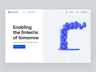TransactionLink Hero 3d animation app balls blue design fintech landingpage light madebyproperly minimal properlystudio transaction ui website