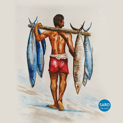 Fisher Man - Watercolor Painting fisherman watercolor art watercolor painting