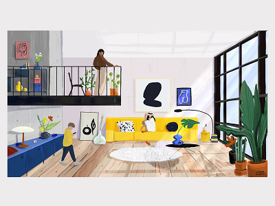 Loft for crowdbuilding.nl architecture presentation architecture visualization digital digital drawing familly furniture illustration interior interior design loft modern plants