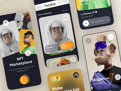 NFT Marketplace - Mobile App app app design blockchain crypto cryptocurrency marketplace mobile app mobile app design mobile design mobile ui nft