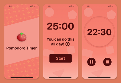 Pomodoro iOS app design logo maroon minimal mockup pink pomodoro pomodoro app pomodoro ios sfpro simple timer sketch swiftui timer app