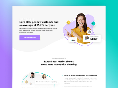 LearnWorlds new affiliate page affiliate commission earn homepage landing page web design webpage