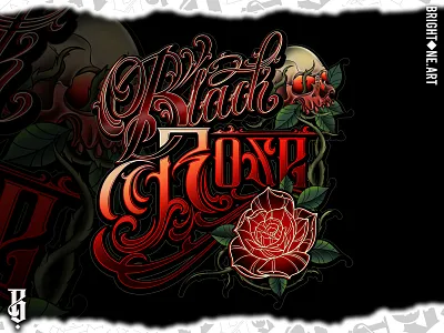 Black Rose illustration lettering neo traditional tattoo tattoo