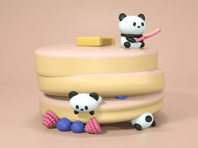 pancakes 3d 3d design 3d designer art black blue blueberry butter cinema 4d design food graphic design illustration malina pan pancake panda pink scene ui