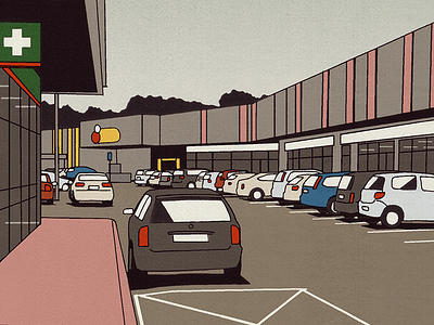 Biedronka biedronka car city evening illustration mall octavia parking scene shop skoda view