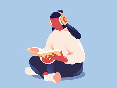 ACTIVE LEARNING 2d abstract app character clean lines education educational girl headphones illustration learning modern person reading student vector