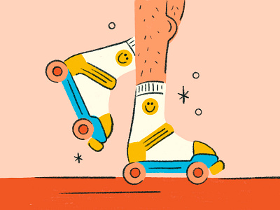 rolling to the weekend illustration legs procreate retro roll rollerskate skate smiley socks