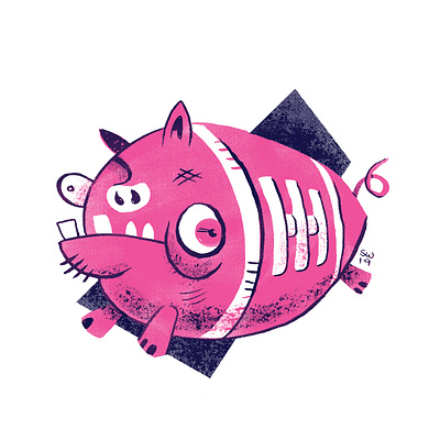 FFSF: The Ol' Pigskin! animal branding duotone horror humor illustration risograph trading card