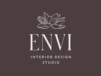 Envi Logo botany calligraphic flower ink interior design logo lotus mark organic pen petals plant typography