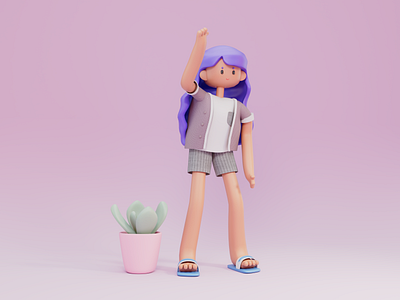 Little Meimei saying Hi! 3d character 3d girl 3d illustrator 3d little girl 3d model 3d modeling 3d plant character character design clean design illustration illustration agency illustrator krixi little girl