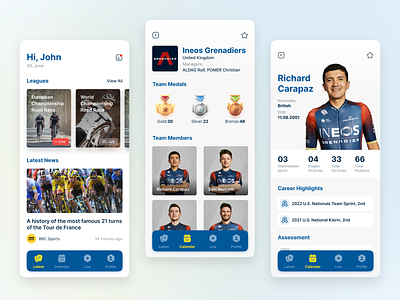 Cycling League App app bicycle cycling dashboard design ios iphone league match mbile app medals newsfeed points profile race racing team tour ui ux