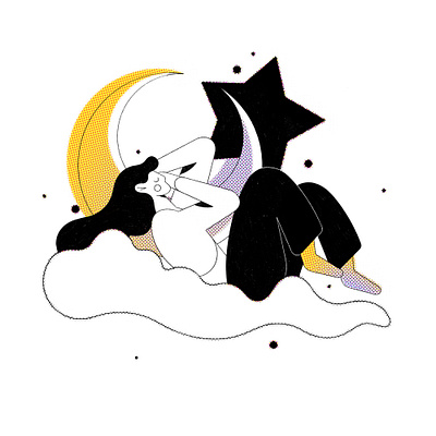 Sweet Dreams cartoon character characterdesign cloud design drawing dream flat illustration loneliness minimal moon night pastel procreate sleep sleeping star sweet