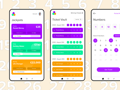 Lottery Jackpot App app colourful app colourful design cool design jackpot app lottery app mobile mobile app simple app ticket app