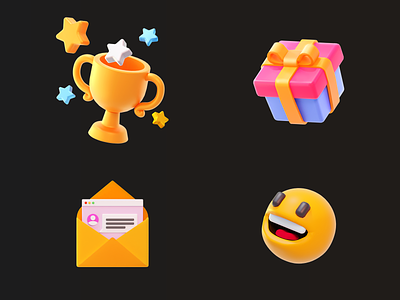 3D ICONS 3d blender cup cycles design gift icon illustration letter mail present prize render smile star ui web