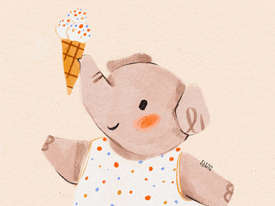 Summer Fun animal baby baby elephant children childrens illustration cute elephant elephant gouache ice cream illustration kids kids illustration nursery olifant painting pastel colors pastel colours summer summer fun summer treat