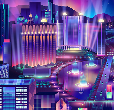 Casino city details cyberpunk design illustration illustrator pabloladosa synthwave vector vectorart