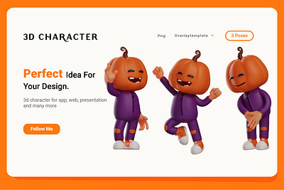 3D Halloween Scarecrow Character set 3d animation 3d art 3d character 3d illustration cartoon carved character halloween happy holiday horror illustration lantern laugh monster orange page pumpkin scare spooky