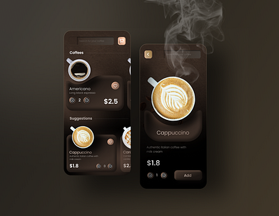 Coffee Shop App Concept app chocolate coffee coffee shop dark food food app mobile ui order app ui design uiux