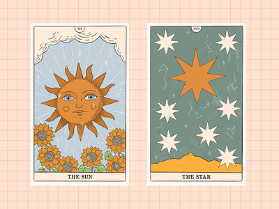 The Sun and The Moon from "Magic of Tarot Collection" branding card cards creator design floral flower graphic design illustration logo major arcana minor arcana moon retro star sun tarot vector vintage witch