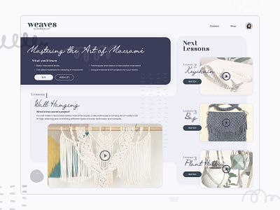 Macrame Lessons 🧵 app app concept elearning macrame macramé typography ui