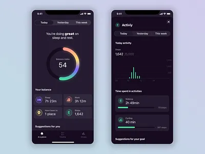 Concept redesign - Our Balance app activity app balance case study concept fit gui product design ui design ux ux design walk work work life