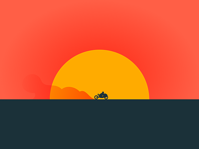 Open Road desert design illustration minimal motorcycle sunset vector