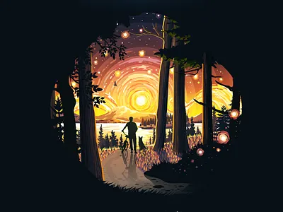 Evening Walk bike dog evning illustration inspire landscape madewithsketch man nature negative proart prok art prokopenko scene sun sunset trend warm