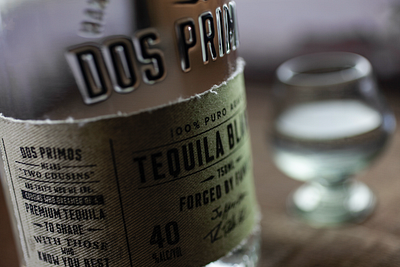 Dos Primos Tequila bottle design fabric label logo packaging screen printing spirits tequila