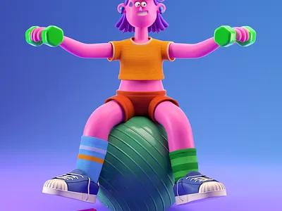 PERSONA 3d c4d character gym illustration octane render woman yoga