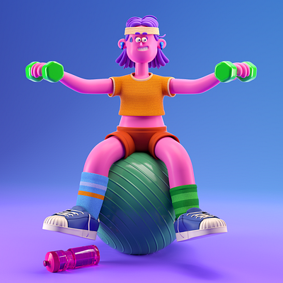 PERSONA 3d c4d character gym illustration octane render woman yoga