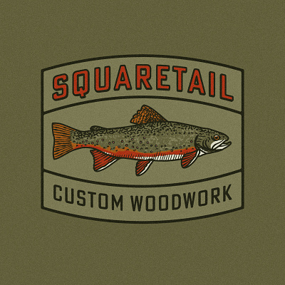 Squaretail Custom Woodwork badge craftsman fish fishing fly fishing texture trout typography woodworking