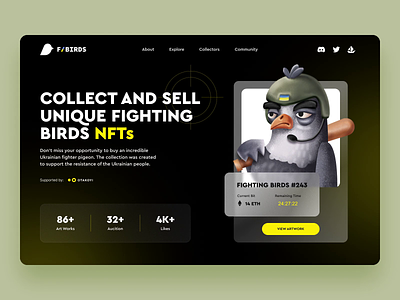 NFT market design concept adobe illustrator adobe photoshop after effect animation art bird collection courage crypto dove drawing illustration landing military nft template token ukraine war