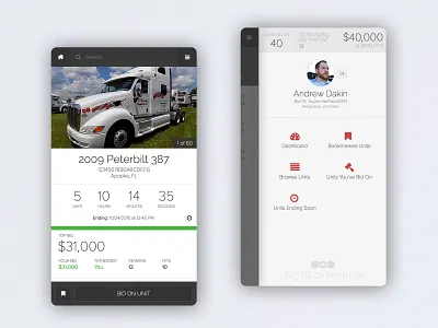 Used Truck Inventory Redesign app auction mobile semi truck transport ui ux web
