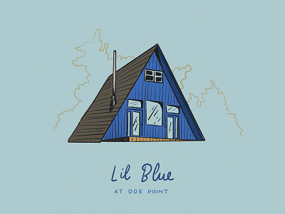 Lil' Blue A-Frame Cabin a frame aframe cabin design doodle illustration illustrator lakeside mcm mid century midcentury midcentury modern modern mountain mountain cabin mountains national park procreate typography wilderness