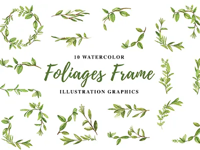 10 Watercolor Foliages Frame Illustration Graphics tree