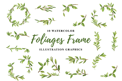 10 Watercolor Foliages Frame Illustration Graphics tree