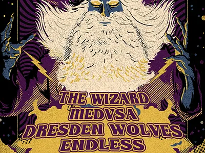 Evil wizard character design digital painting gritty texture illustration magician music poster wizard