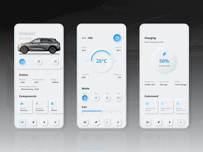 Vinfast EV Mobile App Concept app application clean mobileapp mobileapplication neumorphic neumorphism ui