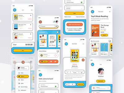 e-Book Reader App app book buy card checkout clean comic design e book ios mobile novel profile read reading sell shop store ui