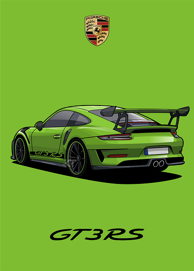 Porsche 911 GT3 RS illustration black car cars colourful gaming green illustrate illustration inspirational minimalist porsche poster posters race racing room vector vehicle vehicles wallpaper