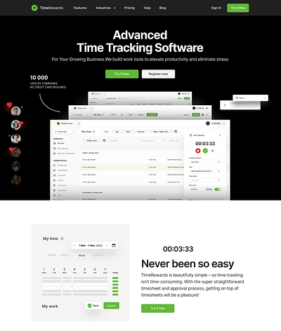 TimeRewards Software Landing page app design typography ui user interface design ux