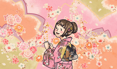 Kimono girl branding character cute design illustration illustrator