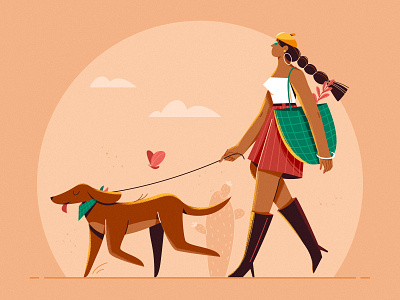 Summer_Cool Girl character cool design dog fashion girl hot illustration love package pet romance summer walk woman