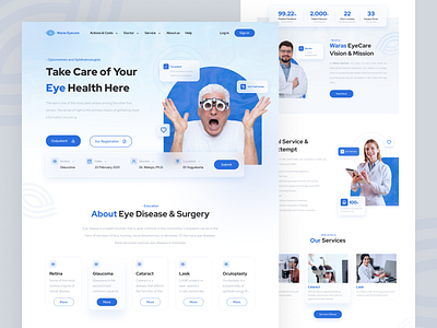 Waras EyeCare Landing Page blue clinic design doctor eye eyecare health health care homepage hospital landing landing page medicine oww ui uiux ux web web design