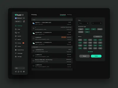 Krystal History Page application bitcoin blockchain chart coin crypto dashboard design