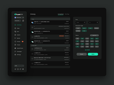 Krystal History Page application bitcoin blockchain chart coin crypto dashboard design