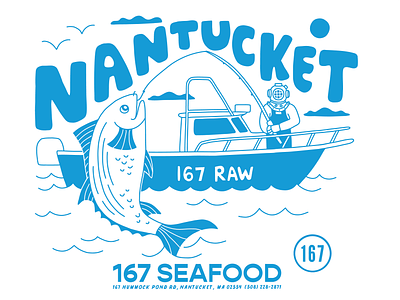 Nantucket Diver Fishing Design boat diver east coast fish fishing fishing boat illustration merch nantucket ocean restaurant sea seafood t shirt tuna