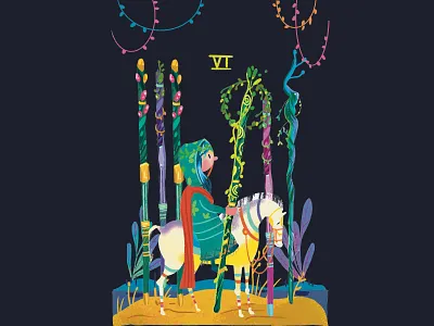 Six of swords editorial graphic design horse procreate tarot tarot deck