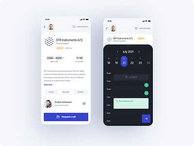 The Hub - concept app 3 app calendar call dashboard job job board job offer onboarding ui ux